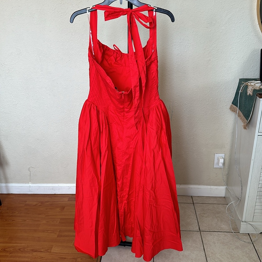 HOUSE OF CB 'Adabella' Italian Tomato‎ Cotton Halter Sundress NWOT size L - Picture 8 of 12